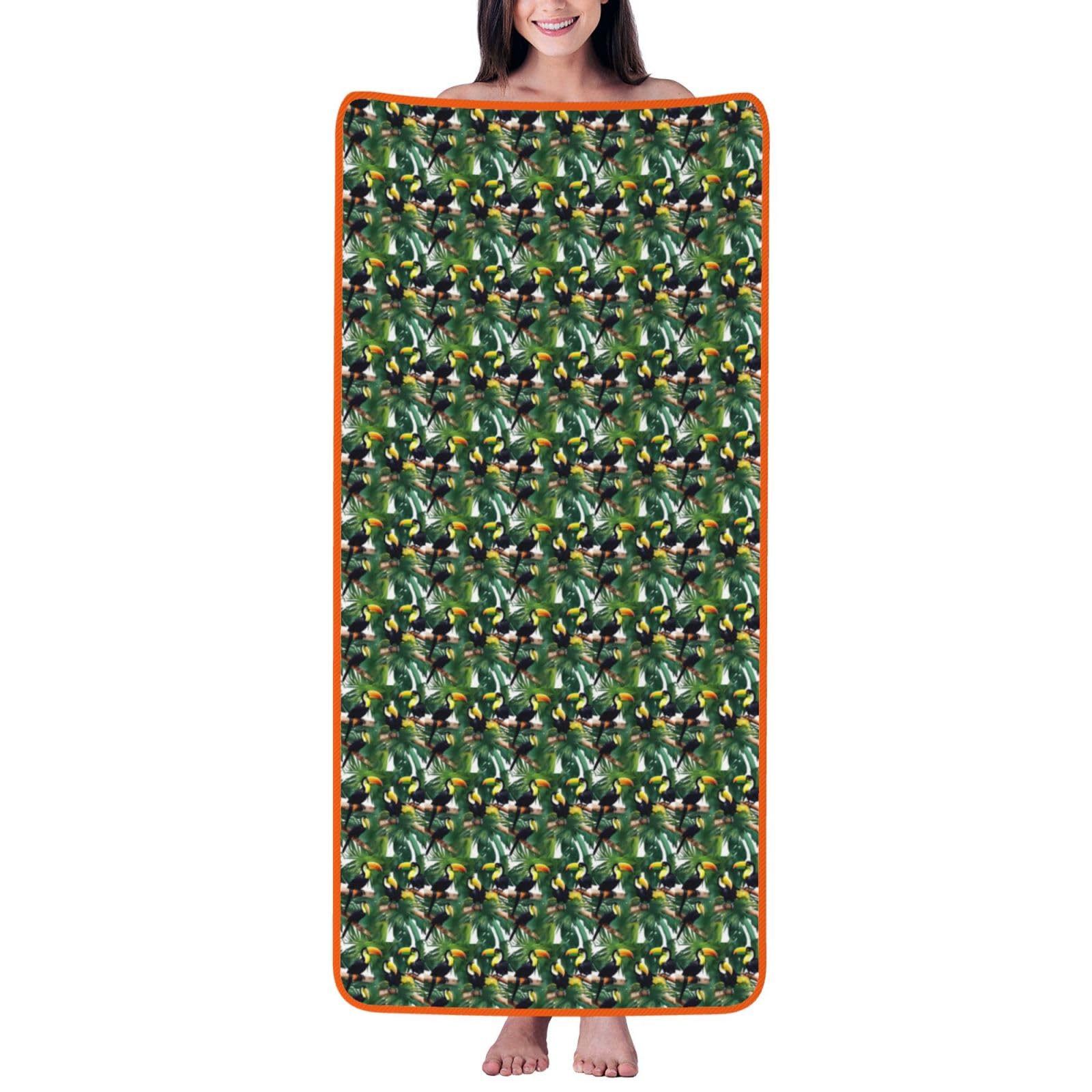 JBJGKHLP Toucans Parrot Palm Tree Leaves Print Women Men Couples Coral Velvet Bath Towel Ultra-Soft For Home Bathroom Travel