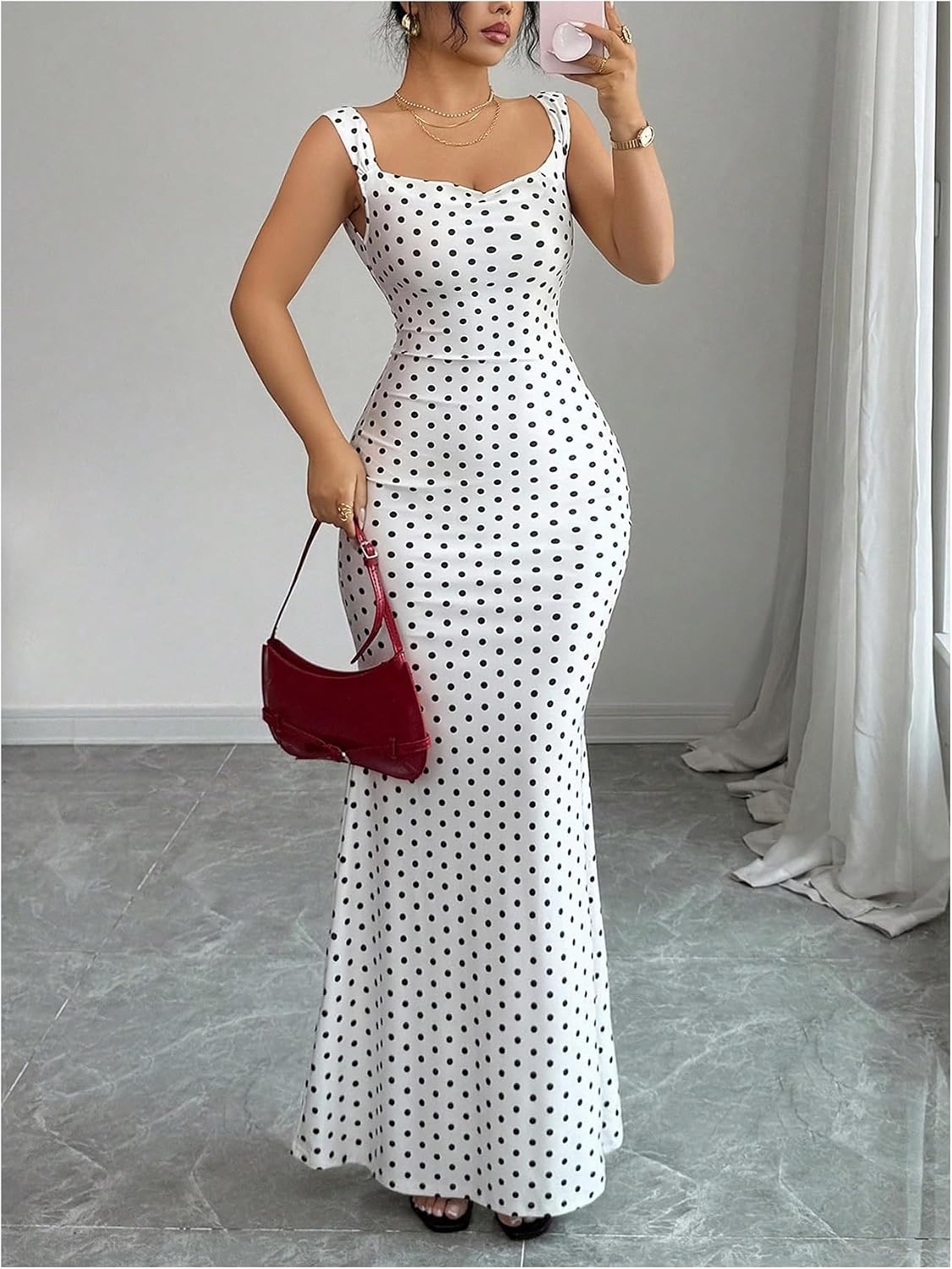 Floerns Women's Polka Dots Cowl Neck Maxi Dress Vintage Bow Backless Bodycon Party Cocktail Dresses