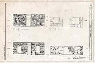 Historic Pictoric : Blueprint Interior Elevations - Herrera Ruiz House, Garza's Crossing at Medina River, Somerset, Bexar County, TX 24in x 16in