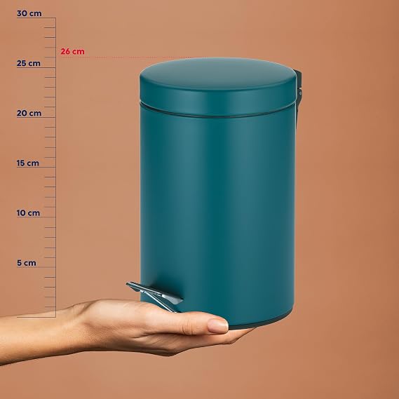Kela Cosmetic bin Turquoise 3l, Metal Pedal bin Bathroom, Bathroom Waste bin with Inner bin and Carrying Handle, Monaco, Petrol matt