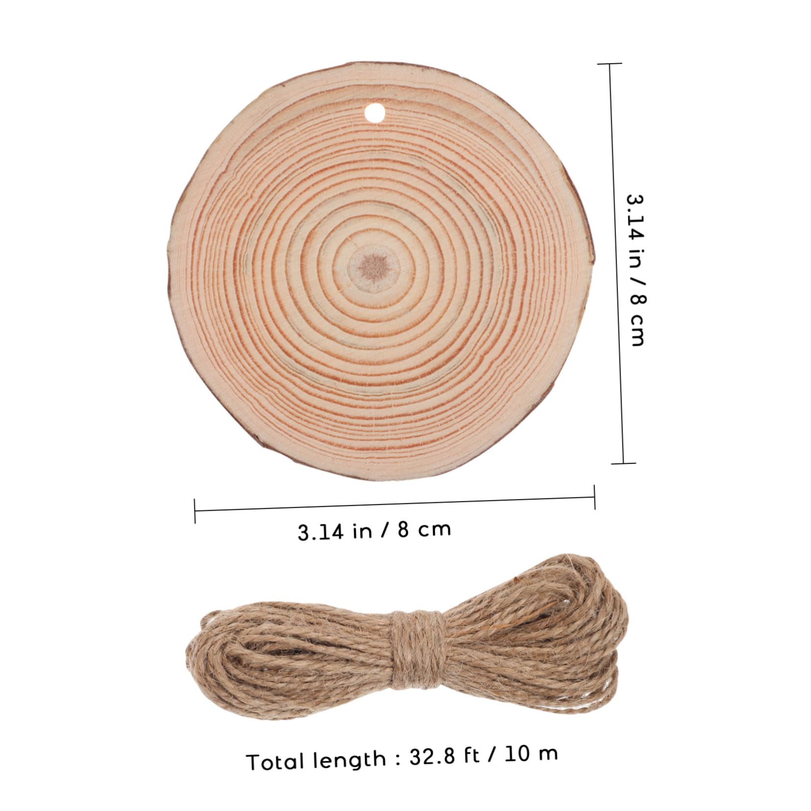 50 Stück Runde Holzscheiben zum Basteln mit Jutekordel | Braun, Holz, Vorgebohrte Löcher, Rustikale Optik, für Wanddeko und Hintergründe