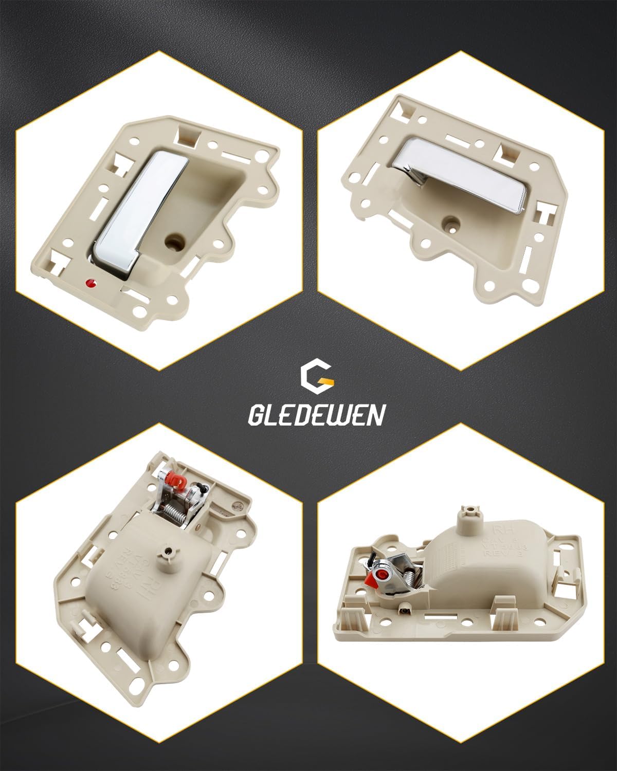 Inside Door Handle Set, Compatible with Jeep Grand Cherokee 2005-2010, Beige Interior Front & Rear Left Driver & Right Passenger Side Door Handle with Chrome Lever, Replace# 82162, 82163, 82164, 82165