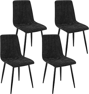Juego De 4 Sillas De Comedor, Sillas Cocina con Tela De Lino Y Patas De Metal Negro,Silla De Dormitorio,Silla Acolchada,Silla De SalóN,Sillas Comedor Modernas-Negro