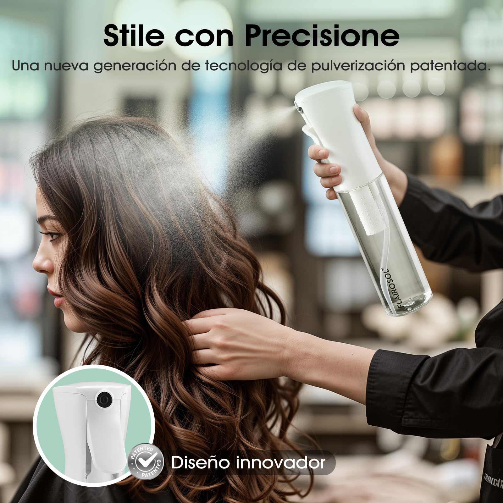 FLAIROSOL Flacone Spray Nebulizzatore per Capelli Ricci 300ml, Spruzzino Acqua Continua Fine per Barbiere/Parrucchiere - Ricaricabile, per pulizia/Piante/Animali Domestici(Trasparente, Stampa Nera)