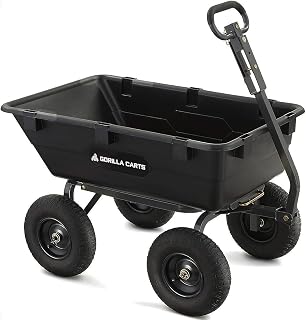 Gorilla Carts Heavy-Duty Poly Dump Cart - 6 Cu Ft Tub, 1200 lb Capacity, Quick-Release Dump, Pneumatic Tires for Yard & Garden Hauling