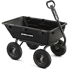 Gorilla Carts Heavy-Duty Poly Yard Dump Cart, 12 Cu Ft Tub, 1600 lb Haul Capacity, Black – Towable Utility Wagon with Quick-Release Dumping & Pneumatic Tires for Landscaping and Gardening