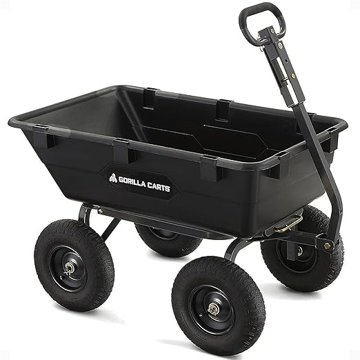 Gorilla Carts GOR6PS Heavy-Duty Poly Dump Cart with Locking Brake - Thumbnail 2