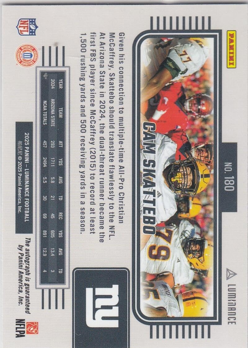 Football Trading Card 2025 Panini Luminance Auto Horizontal #180 Cam Skattebo EX/NM RC Rookie Auto 47/700 NY Giants