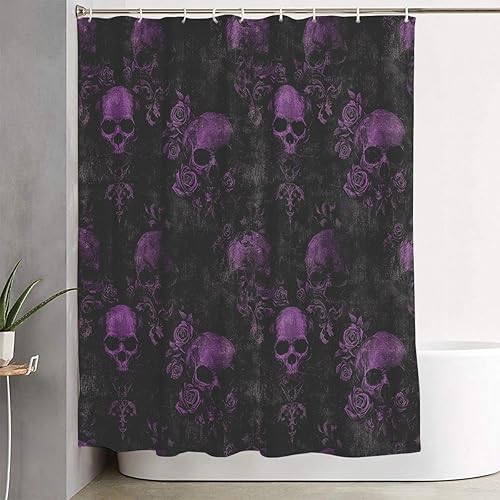 Miniatura 4 de Juego de baño de calavera gótica, 4 piezas con cortina de ducha de 71 x 71 pulgadas, tapete de baño, alfombra de contorno, cubierta para tapa de