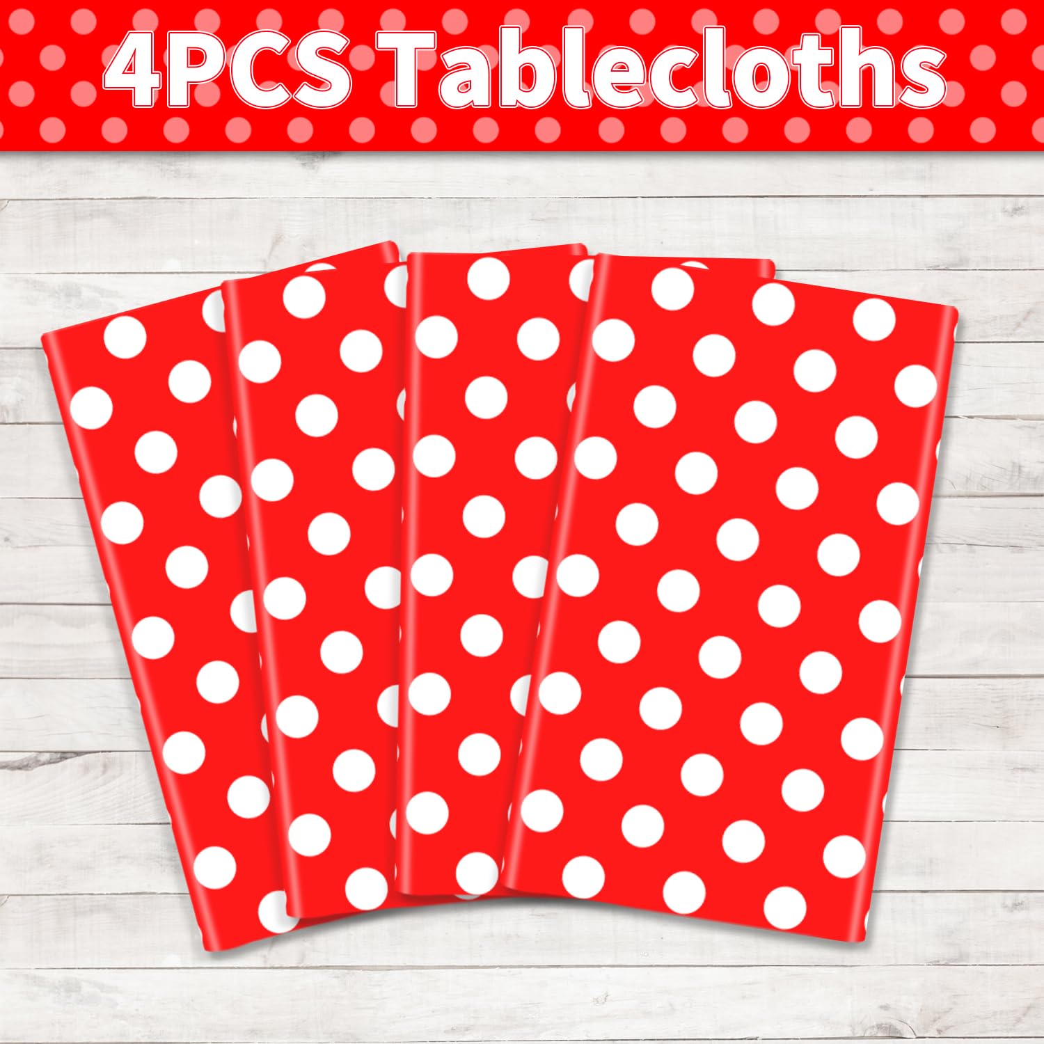 4 pezzi tovaglia monouso punto ondulato pois bianchi su sfondo rosso tovaglia rettangolare impermeabile festa punto ondulato tovaglia per bambini picnic ragazze compleanno decorazioni 130 x 220 cm