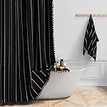 BTTN Rideaux de douche Boho Farmhouse, Linge Rustique de douche à rayures Bohemian Set de rideaux de douche avec du Tassel, hydrofuge, moderne Vintage de tissu de pays Rideaux pour salle de bain, crème / beige, 72x72