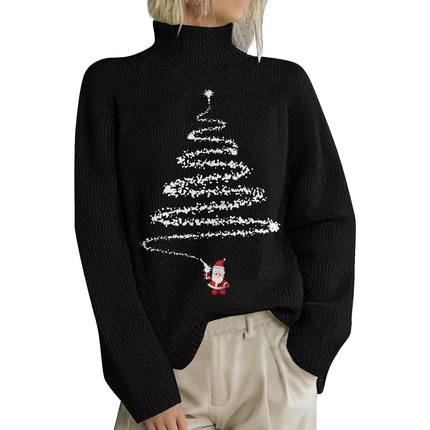 Heevina Christmas Sweater Women Snowman Knitted Knit Turtleneck High Neck 2025 Xmas Holiday Winter Pullover