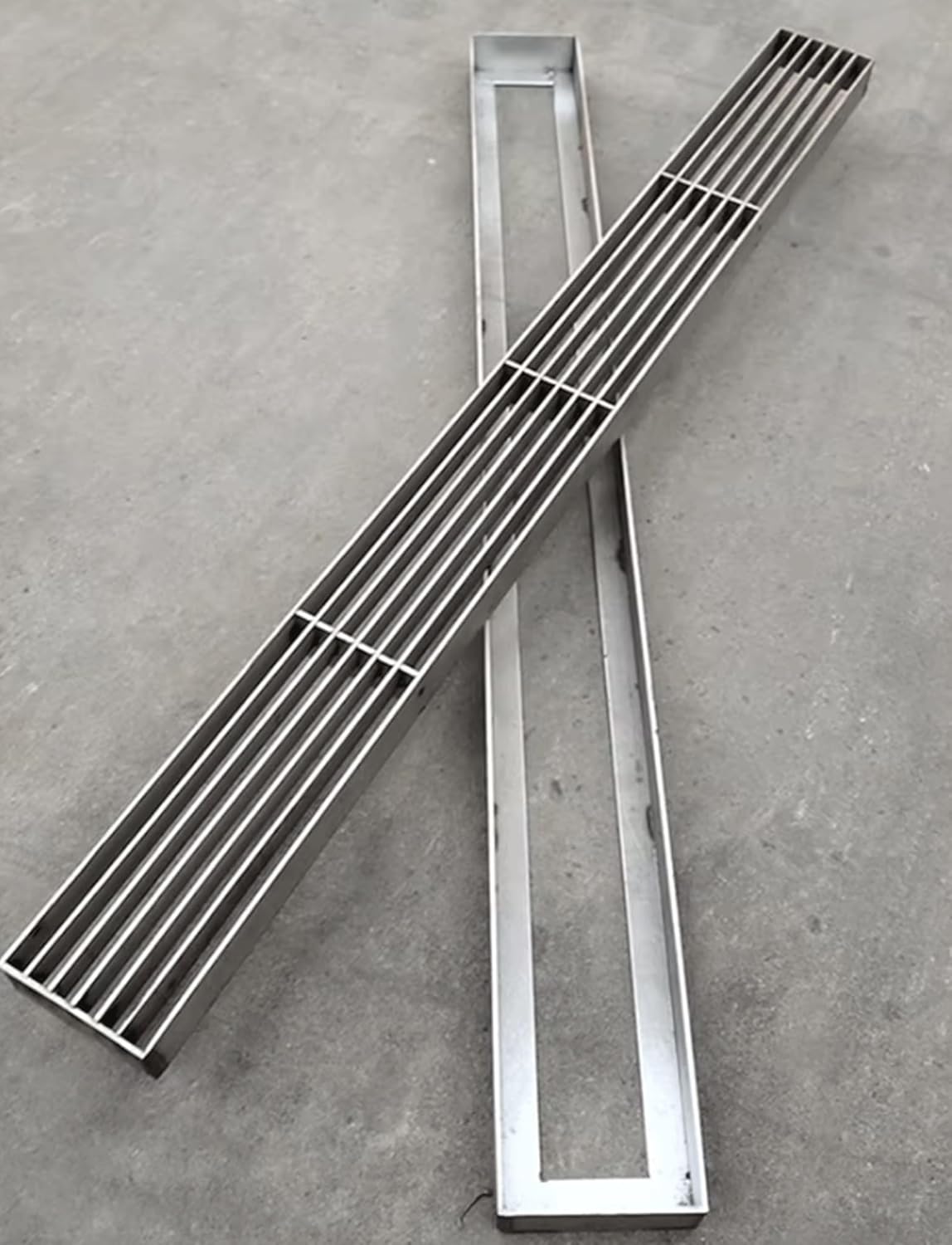 Stainless Steel Floor Drain Grate, 100cm Long Grating Grille with Frame, Driveway Sewer Cover Plate