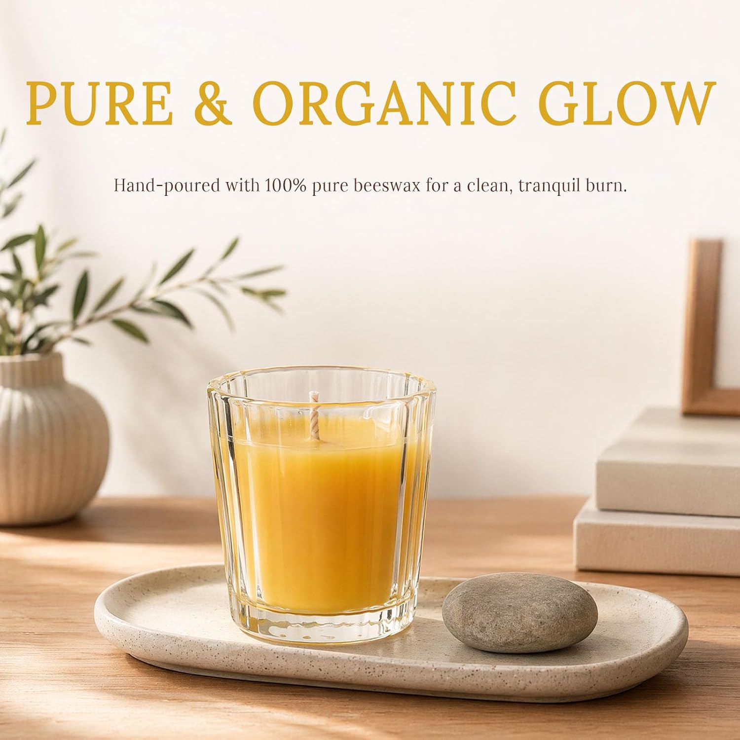 Natural Beeswax Tealight Candles, Pack of 6 Clear Glass Cups, 2.1oz 60g,