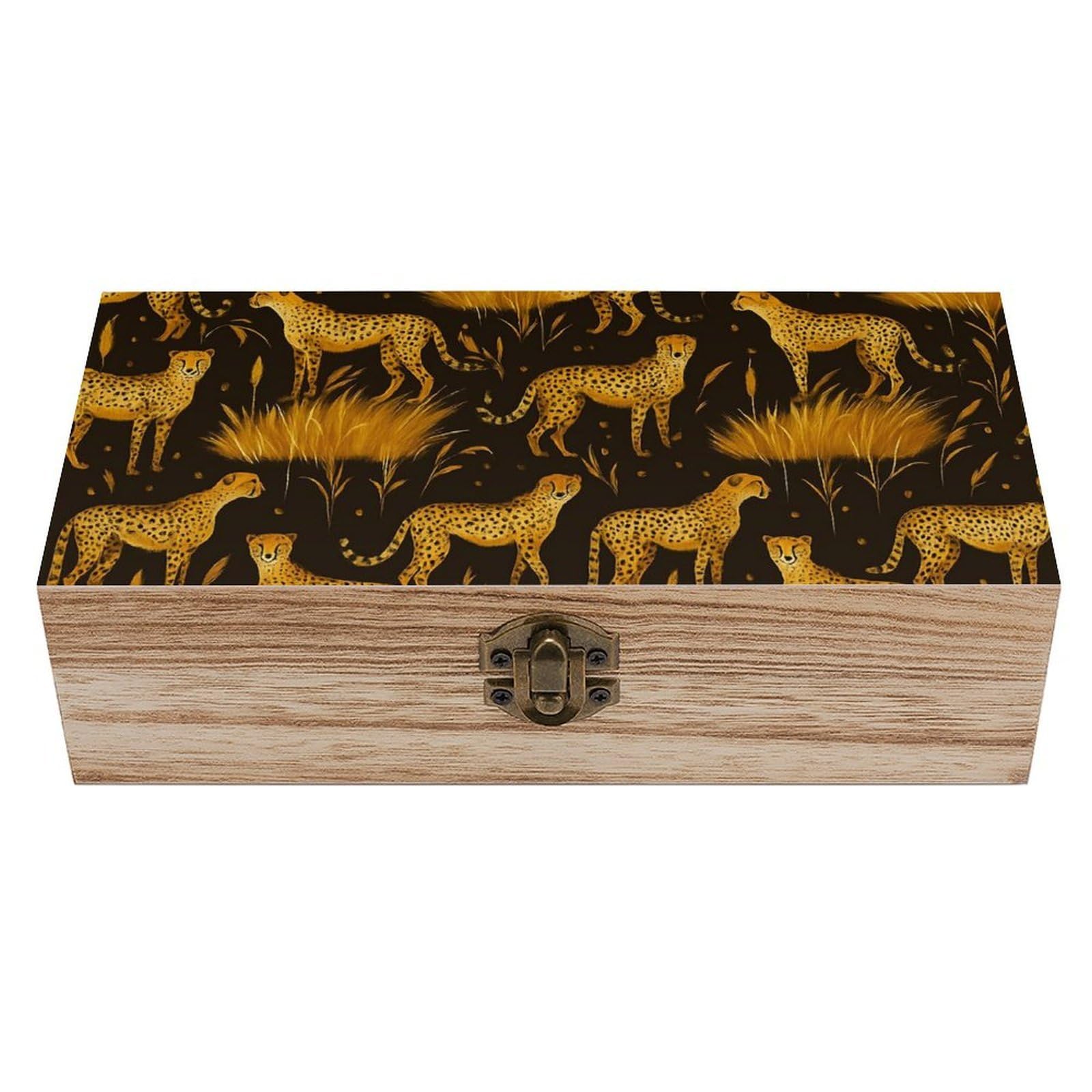 Oudrspo Cheetah Retro Wooden Storage Box Keepsake Jewelry Decorative Art Storages Box Gift Boxs