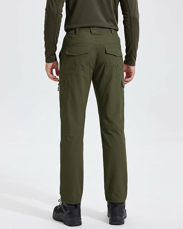 Men's Cargo Work Hiking Pants Lightweight Water Resistant Quick Dry Fishing Travel Camping Outdoor Breathable Multi Pockets Army Green L by AREOUTS - Used condition - Image 3