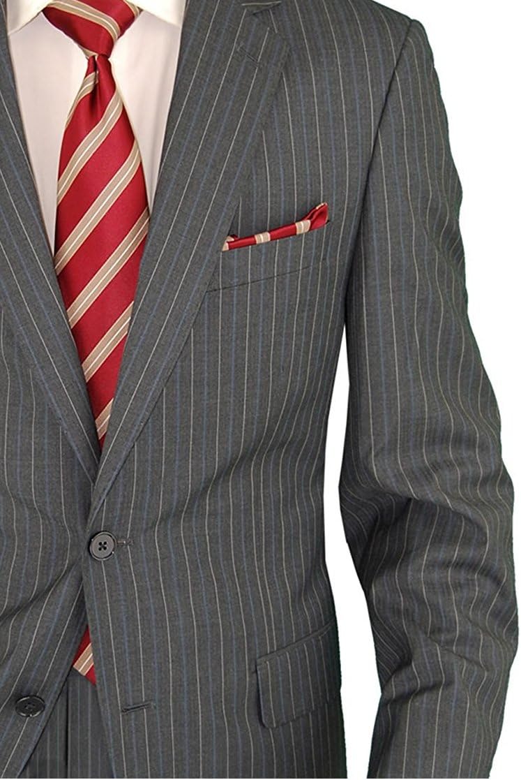 Salvatore Exte Men's Two Button 2 Piece Suit Jacket Flat Front Pants Striped
