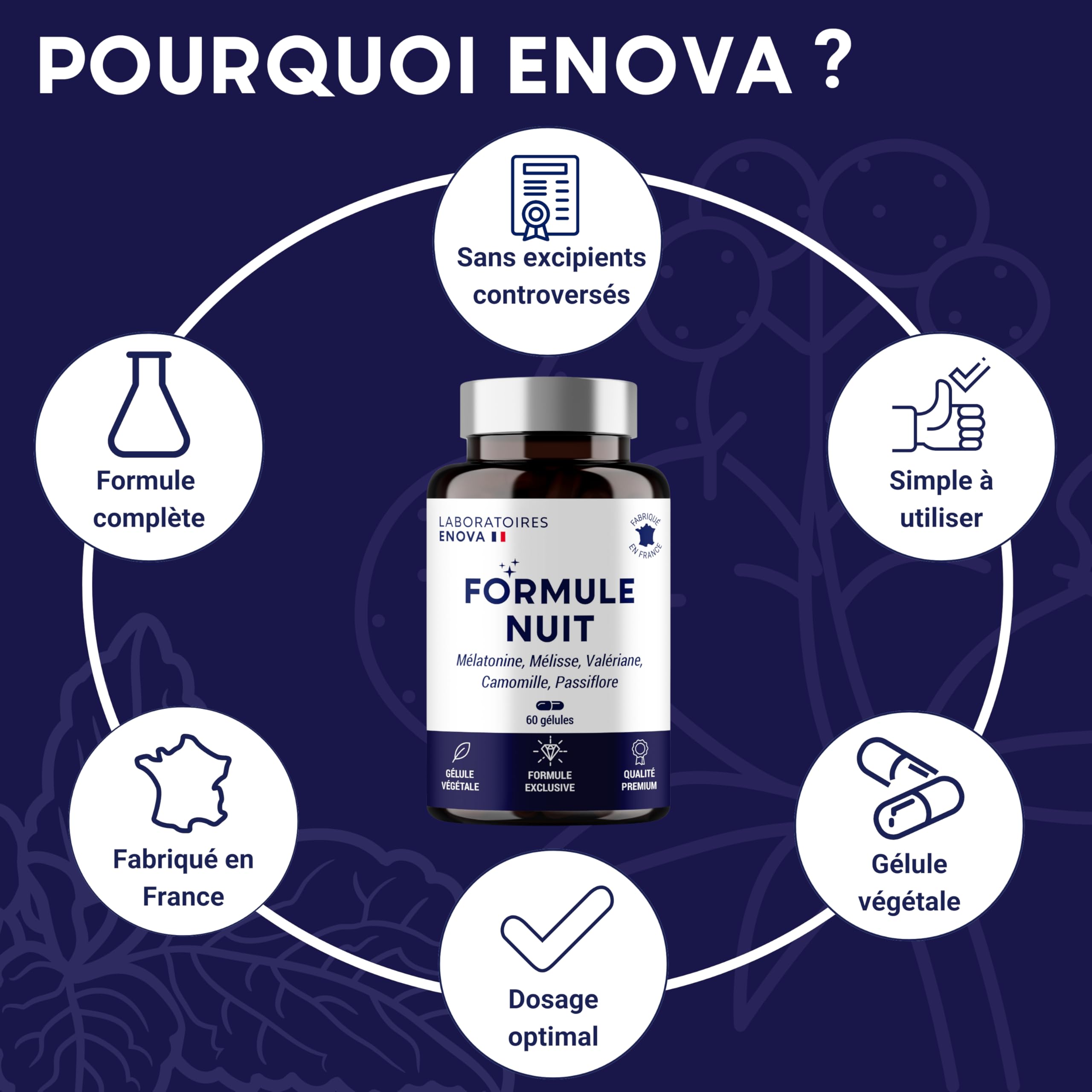 FORMULE NUIT | Mélatonine 1,9 mg + Plantes : Valériane, Mélisse, Camomille, Passiflore | Complément Alimentaire pour Dormir 100% Naturel | 60 nuits de Sommeil Naturel | Fabriqué en France