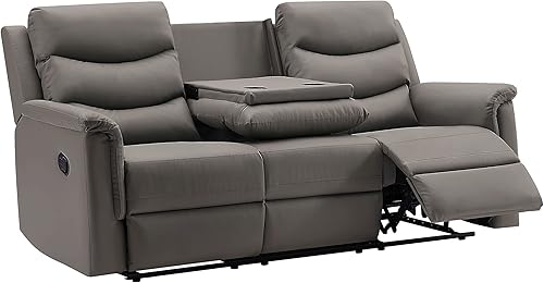 Miniatura 4 de Portavasos seccionales reclinables dobles y consola de almacenamiento, asiento reclinable manual de cine en casa de 3 plazas, respaldo central