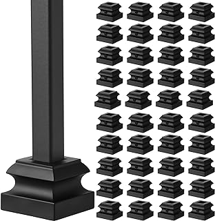 Iron Baluster Shoes Stair Flat Shoe with Screw for 1/2 Inch Square Scroll Basket Twist Knuckle Staircase Balusters Metal Spindle Railing, Satin Black (48 Pcs)