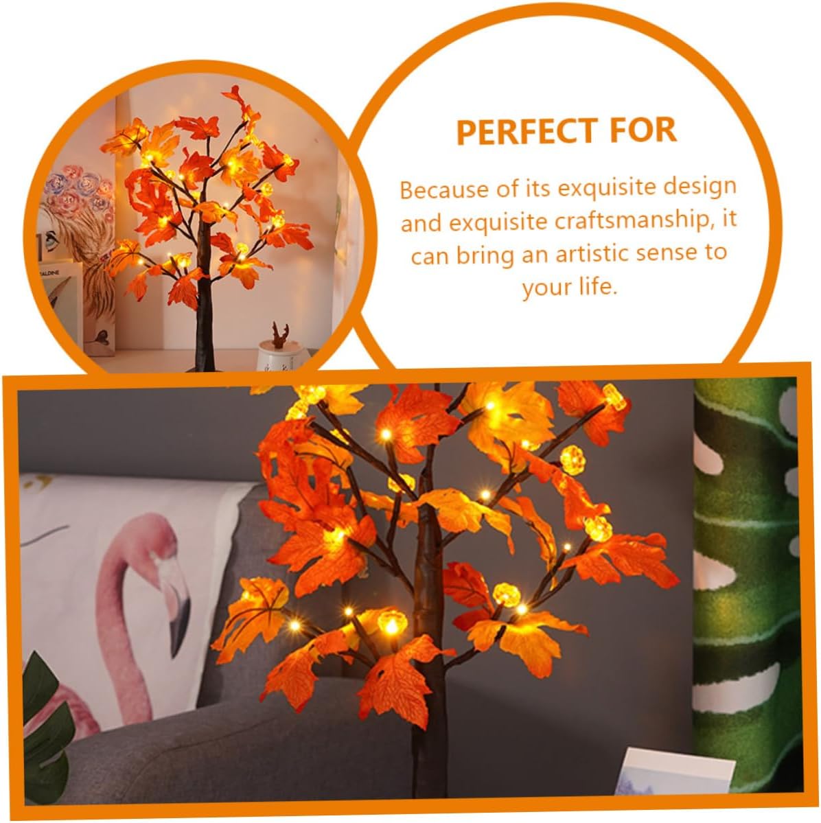 Cabilock Maple Leaves Led Tree Light for Indoor Decor Warm Branches Lamp for Thanksgiving and Holiday Parties Compact and Stylish Decorative Lighting