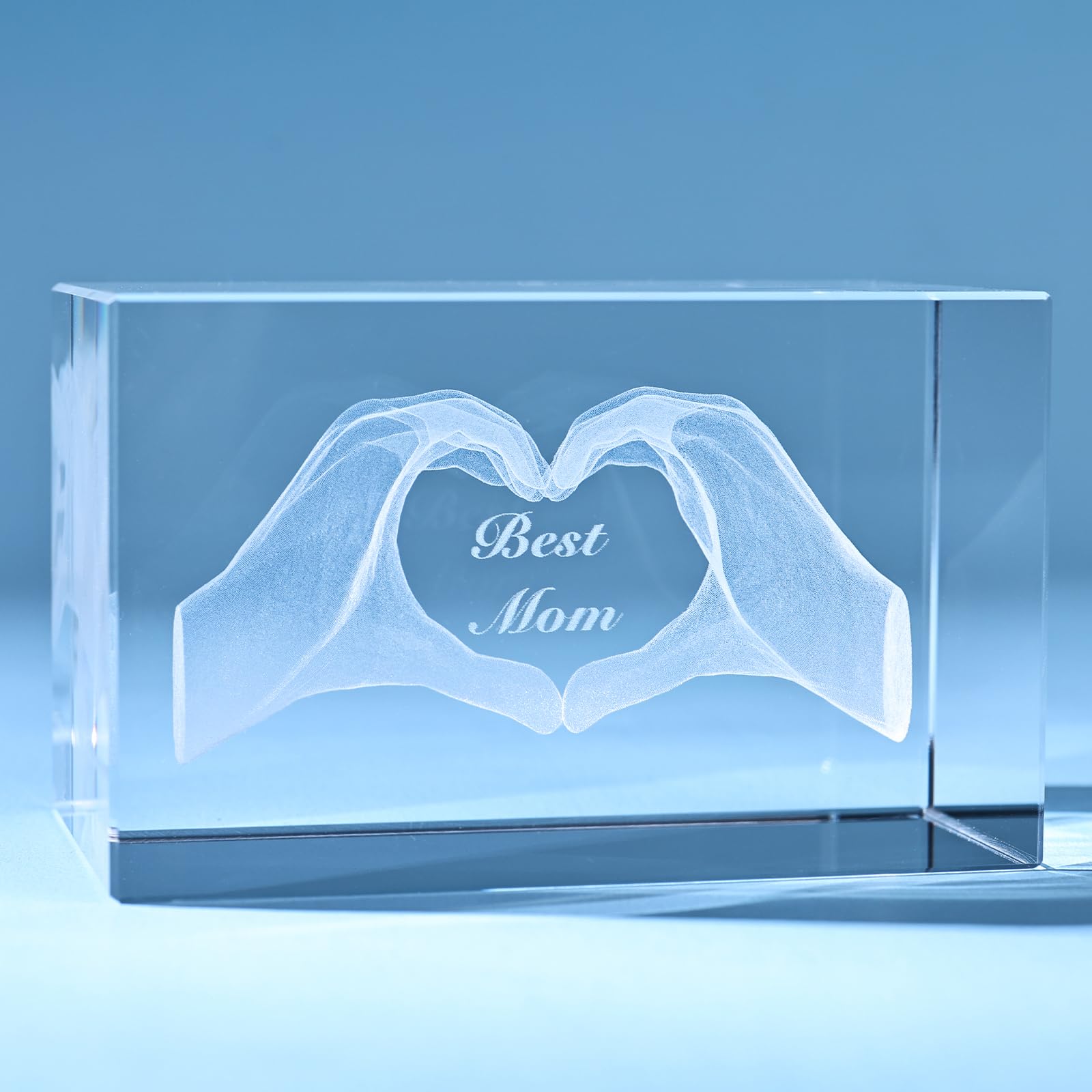 I Love You Gesture Decoration Engraved with Heart Shape Love Finger Crystal Statue, Best Mom, Modern Art Glass Sculpture Personalized Finger Home Decoration for Home Office Desktop Gifts, Gift for Mom