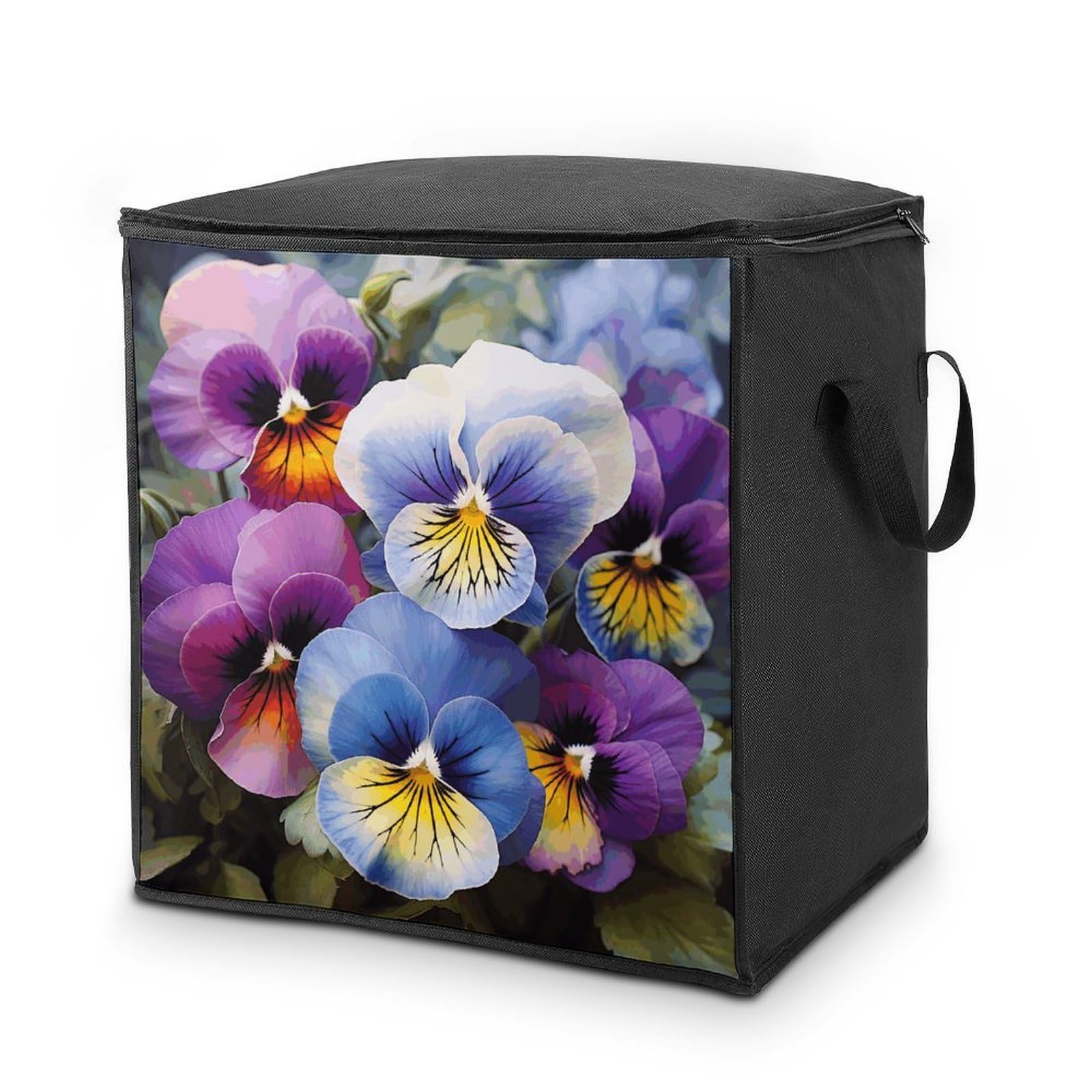 Pansy Perfection Storage Bags Comforter Quilt Blanket Clothes with Zipper & Handles Easy to Fit King Size Comforter Set Closet Under Bed Organizer for Dorm Pillows Bedding 70L