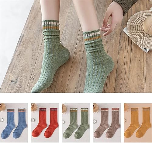 Miniatura 6 de TRENIS 5pair Mujeres Calcetines Largos Primavera Otoño Tejer Rayas Poliéster Algodón Medio Tubo Suelto Calcetín Transpirable