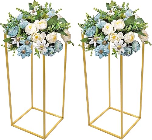 LOYALHEARTDY Soporte de flores dorado para boda soporte geométrico de metal para columna florero de boda estante de exhibición de flores centro de