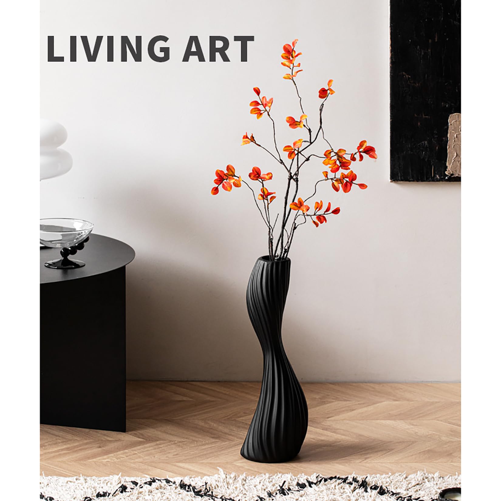 Jarrón Alto de Cerámica para Piso 40cm Moderno Florero Decoración para el hogar para salón Mesa Chimenea Mantel Entrada,Negro