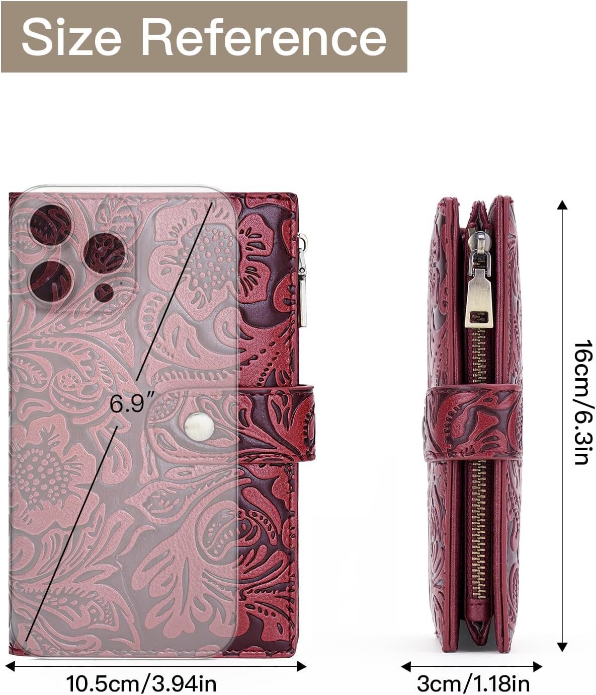 GOIACII Women's Wallet RFID Blocking Trifold Ladies Travel Wallet Purse with Coin Zipper Pocket Red - Image 4