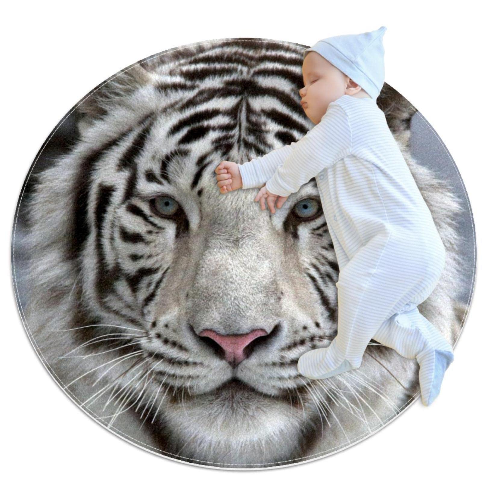Tapis tigre blanc tapis rond JDEZ pour réchauffer un sol de chambre froid