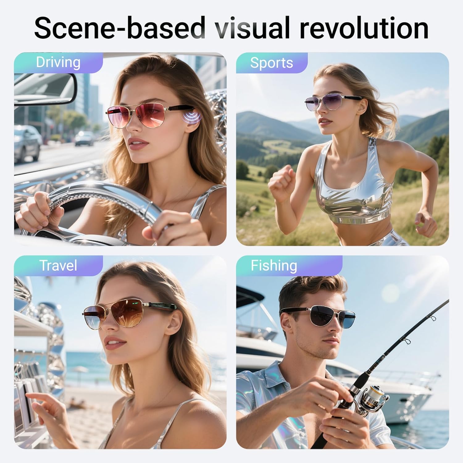 Smart Glasses Bluetooth Glasses Aviator Sunglasses with Voice Assistant Open Ear Speaker Call Up for Outdoor Activities