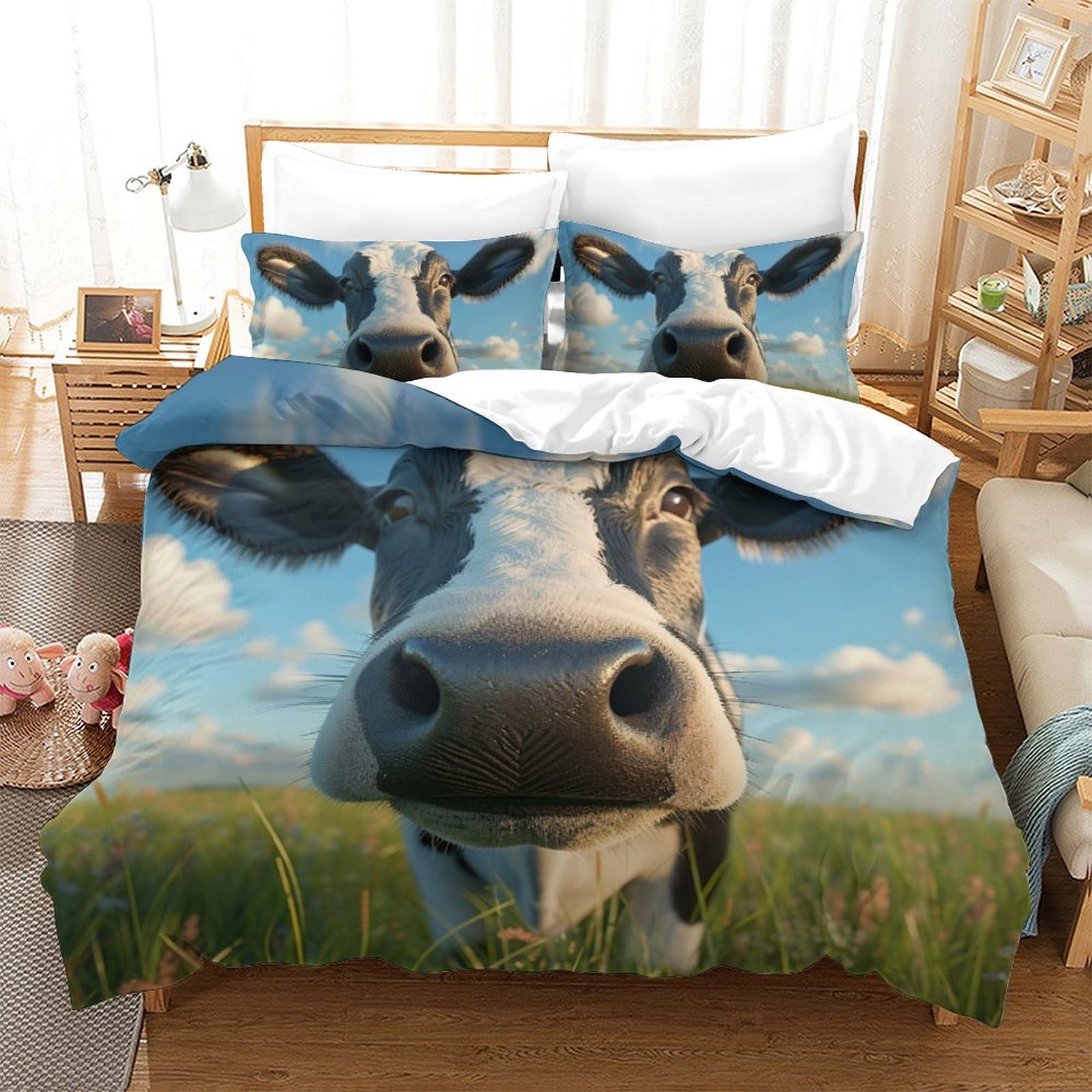Ensemble de literie vache imprimé 3D avec housse de couette double 200x200
