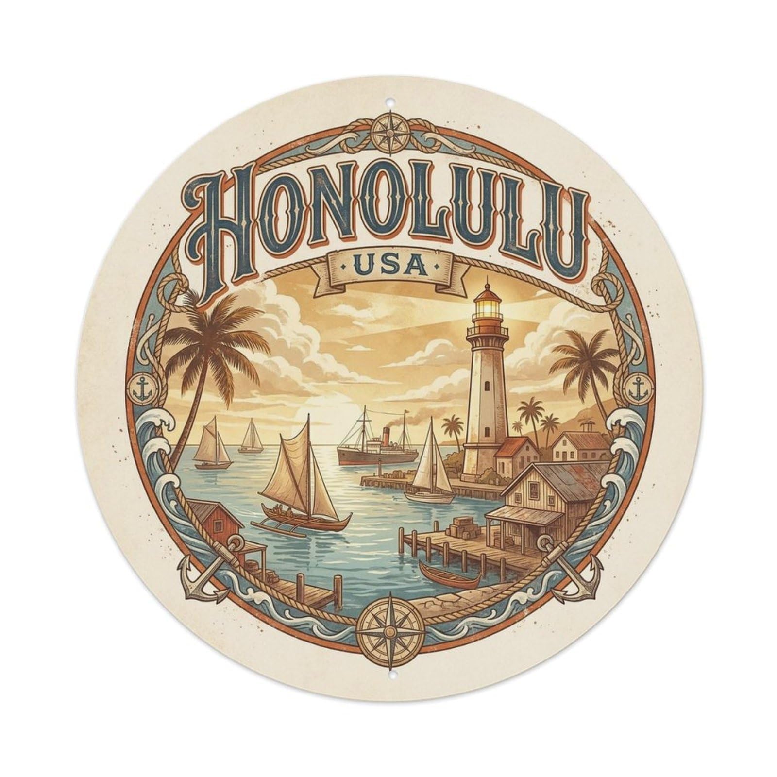 Honolulu Travel Hawaii City Landmark Island Metal Tin Sign