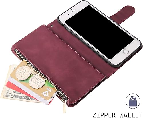 Miniatura 4 de QLTYPRI Funda tipo cartera para iPhone SE 2022 5GiPhone SE 2020iPhone 8iPhone 7, funda de piel sintética de alta calidad con bolsillo con cremallera