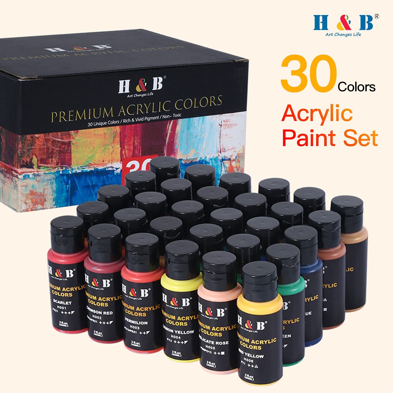 30 Farben Acrylfarben-Set, Sichere Premium-Qualität, Hohe Deckkraft für, Studenten, Hobbymaler, Kunstbedarf