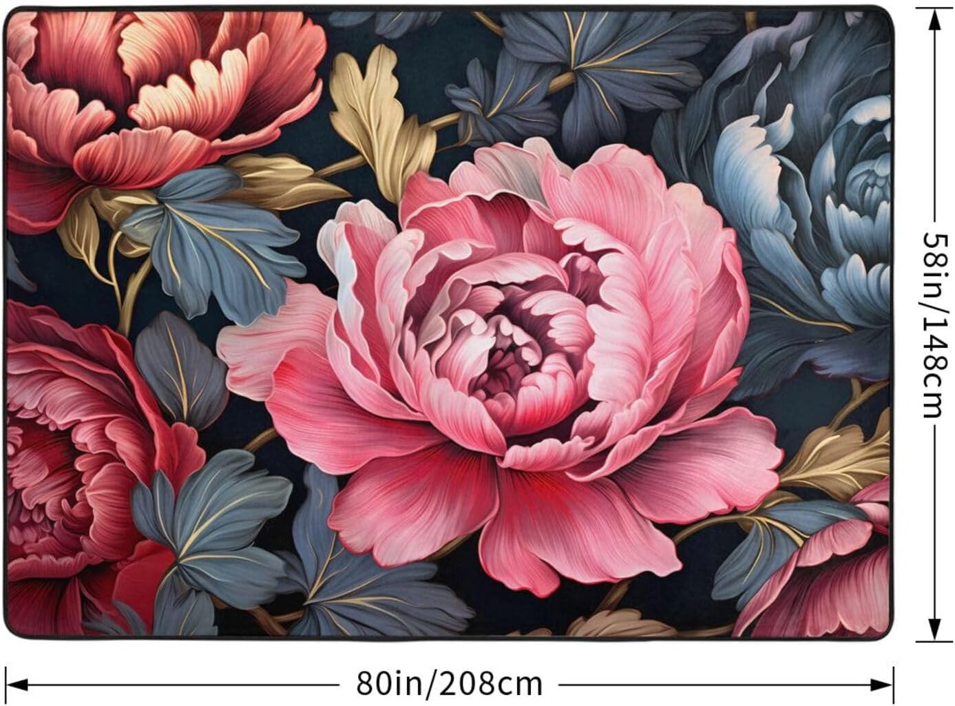 Pink Peonies Printed Flannel Floor mat 80x58 inches for Bedroom, Living Room, Study Room Decorative Carpet