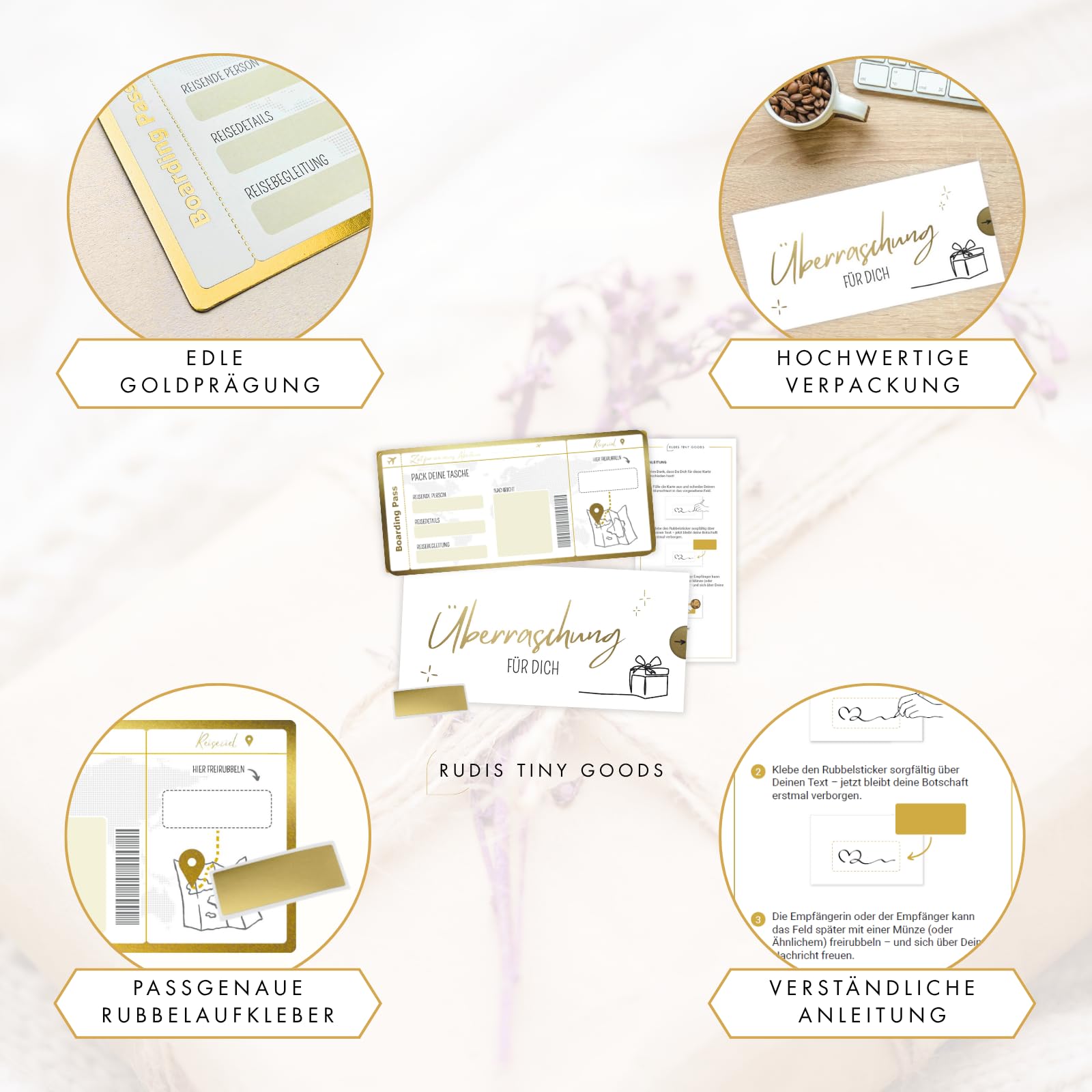 2x Personalisierte Reise-Rubbelkarten Als Geschenk - Flugticket-Design Mit Herz-Aufklebern, In Blau
