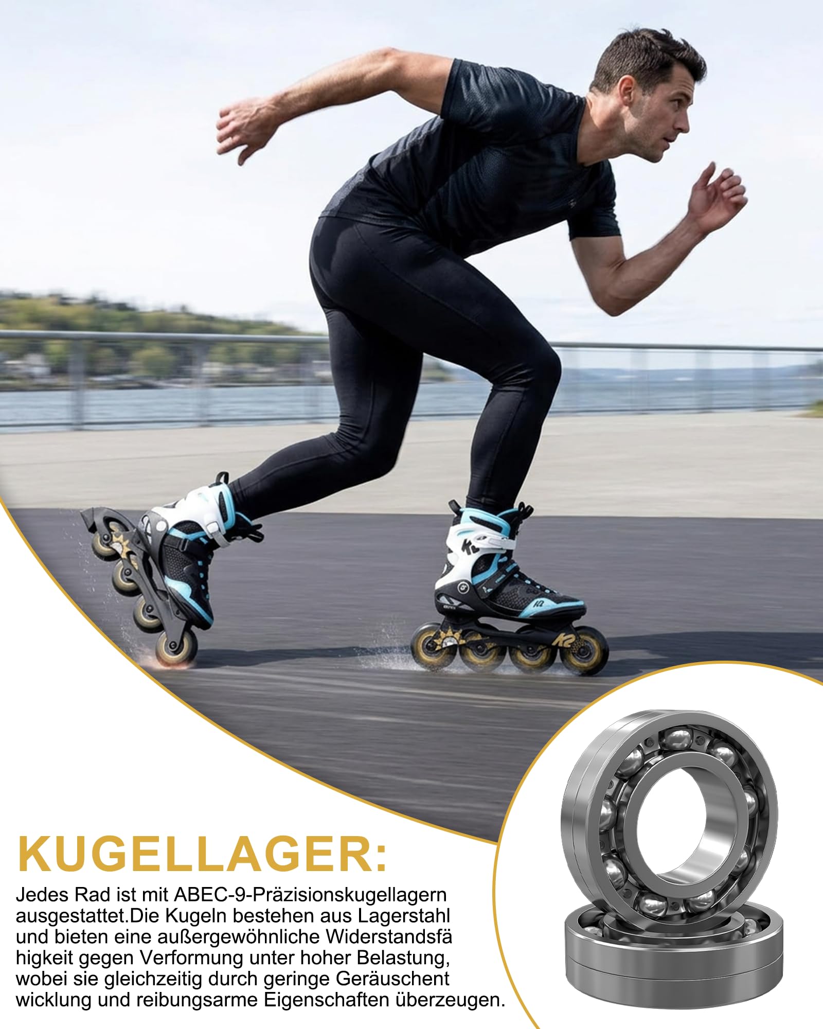 Inliner Rollen 80mm 8-teiliges Set mit ABEC 9 Kugellager, Ersatzrollen für K2 Hudora Apollo Gonex Inlineskates, 82A High Rebound PU Räder für Indoor & Outdoor Training, Schwarz