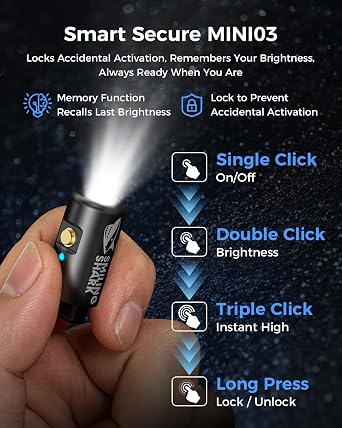 Smiling Shark Mini Flashlight, Ultra Bright Mini Keychain Flashlight One-Button Multi-Mode Pocket-Sized & Compact Light with Water-Resistant & Drop-Proof for Home, Outdoors, Camping, Emergency