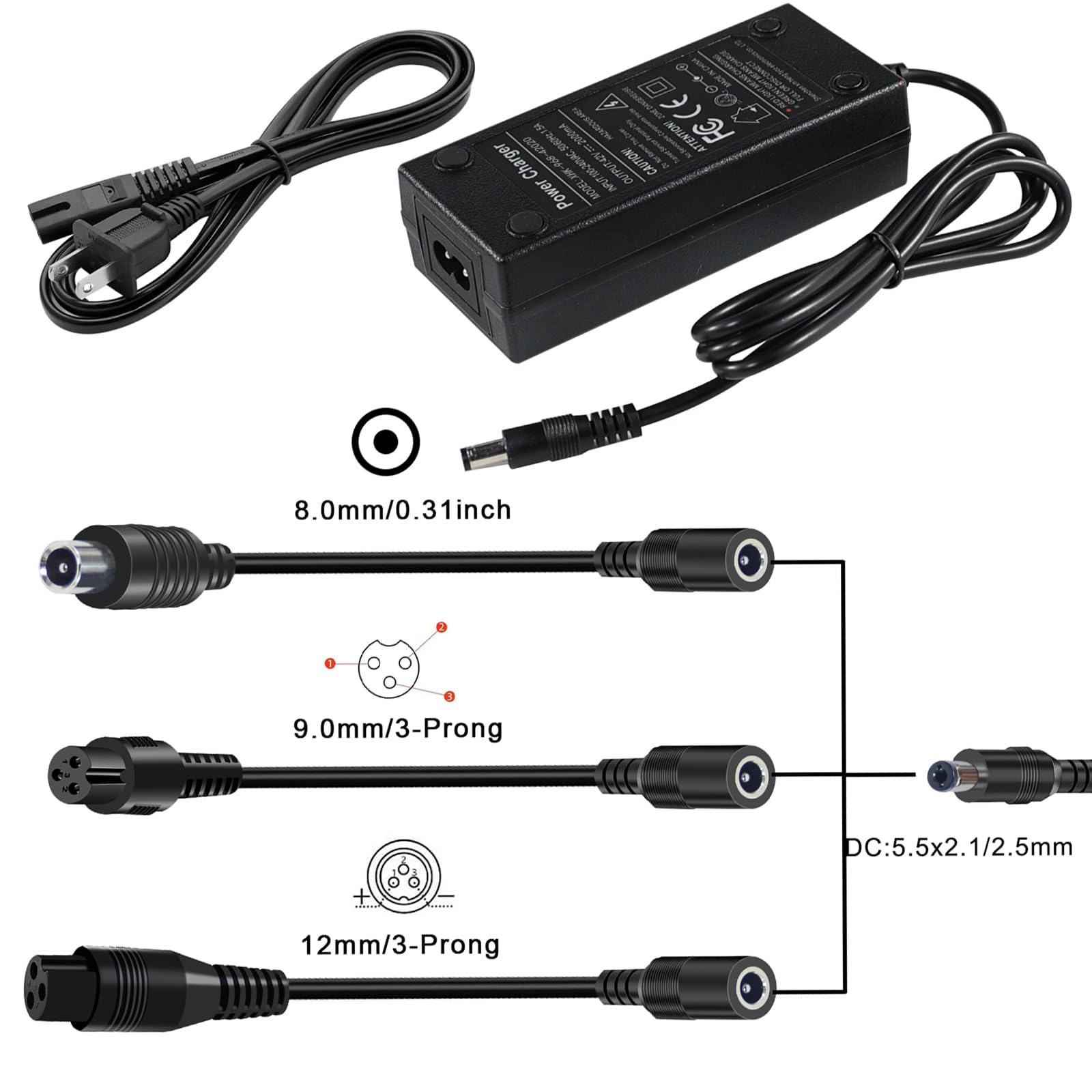 42V 2A Electric Scooter Charger is a Smart Charging Device Designed for 42 Volt Lithium Battery Packs, Suitable for Most of The Mainstream Electric Scooters and Electric Scooters