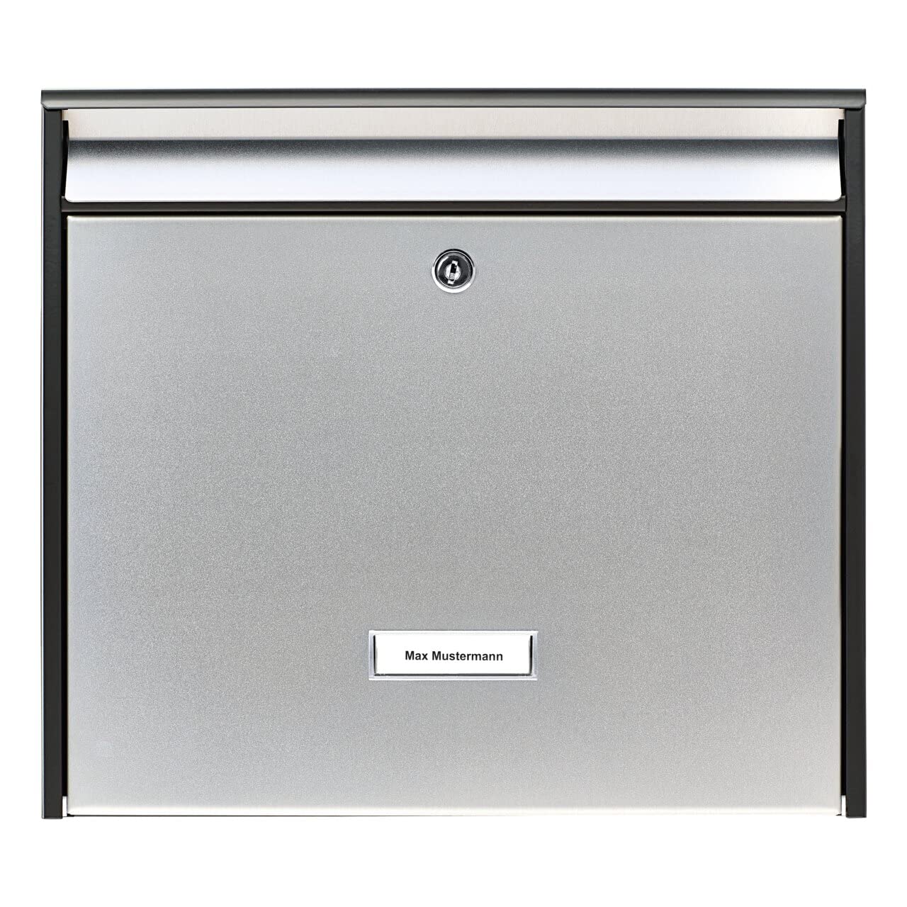 Burg-Wächter Briefkasten Edelstahl mit Namensschild, A4 Einwurf-Format, Verzinktes Stahlgehäuse anthrazit beschichtet mit Edelstahl Tür, Oxford-Set 6877 B+S, Mattschwarz