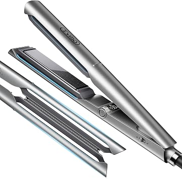 TYMO New-Gen Flat Iron Hair Straightener and Curler 2 in 1, 1" Long Ceramic Plates, 3X Smoother Glide, 2X Faster Styling with Less Damage, FLAIGHT Holo Straightener for Women, 500M Ions, Metal Grey