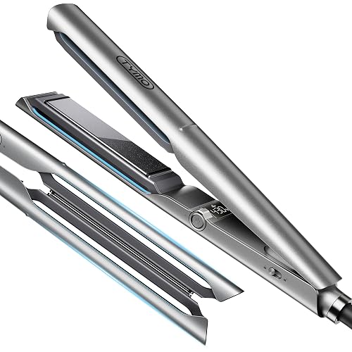 TYMO FLAIGHT Holo New-Gen Flat Iron Hair Straightener and Curler 2 in 1, 1" Long Ceramic Plates, 3X Smoother Glide, 2X Faster Styling with Less Damage, Ionic Straightener for Women, Metal Grey