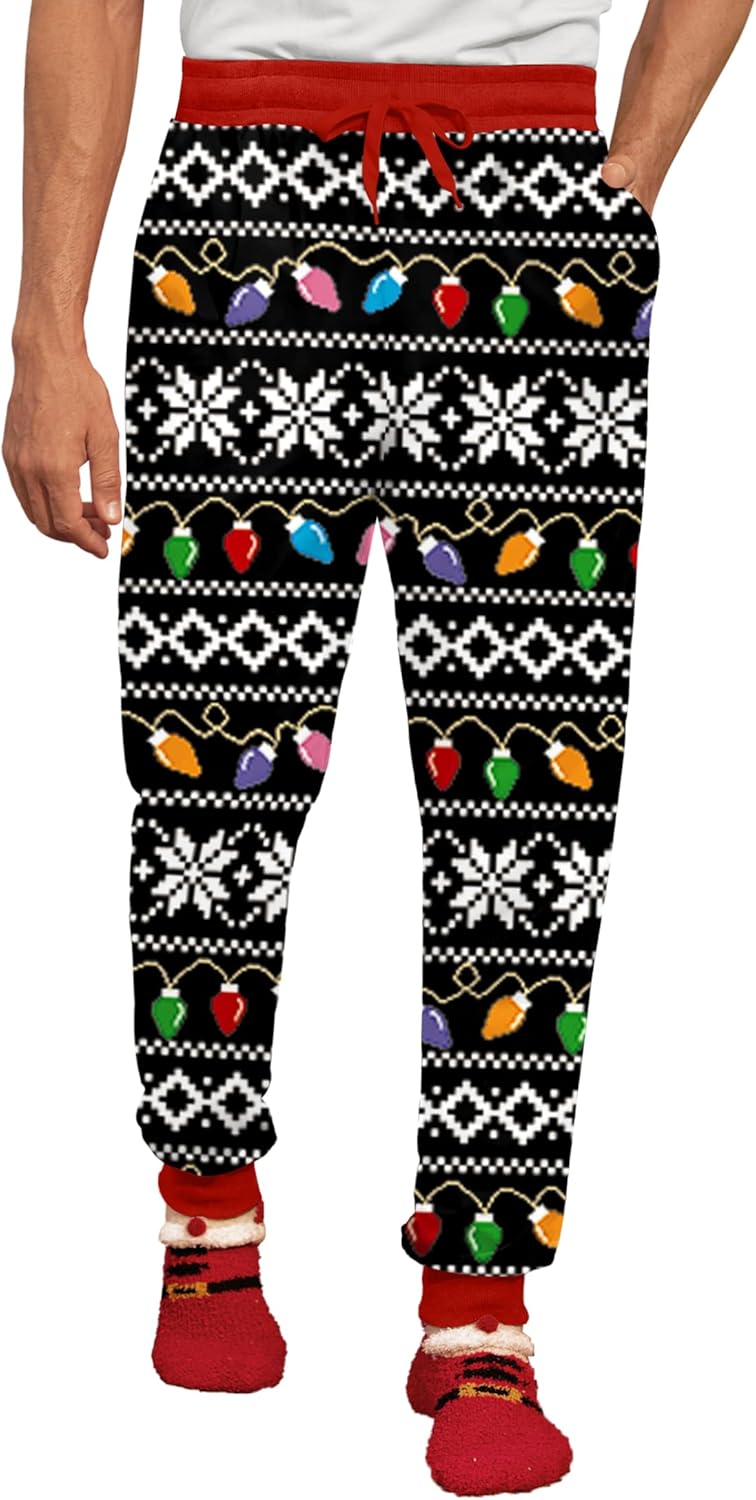 Arvilhill Mens Christmas Joggers Drawstring Elastic Waist Holiday Pants with Pockets (S-3XL)