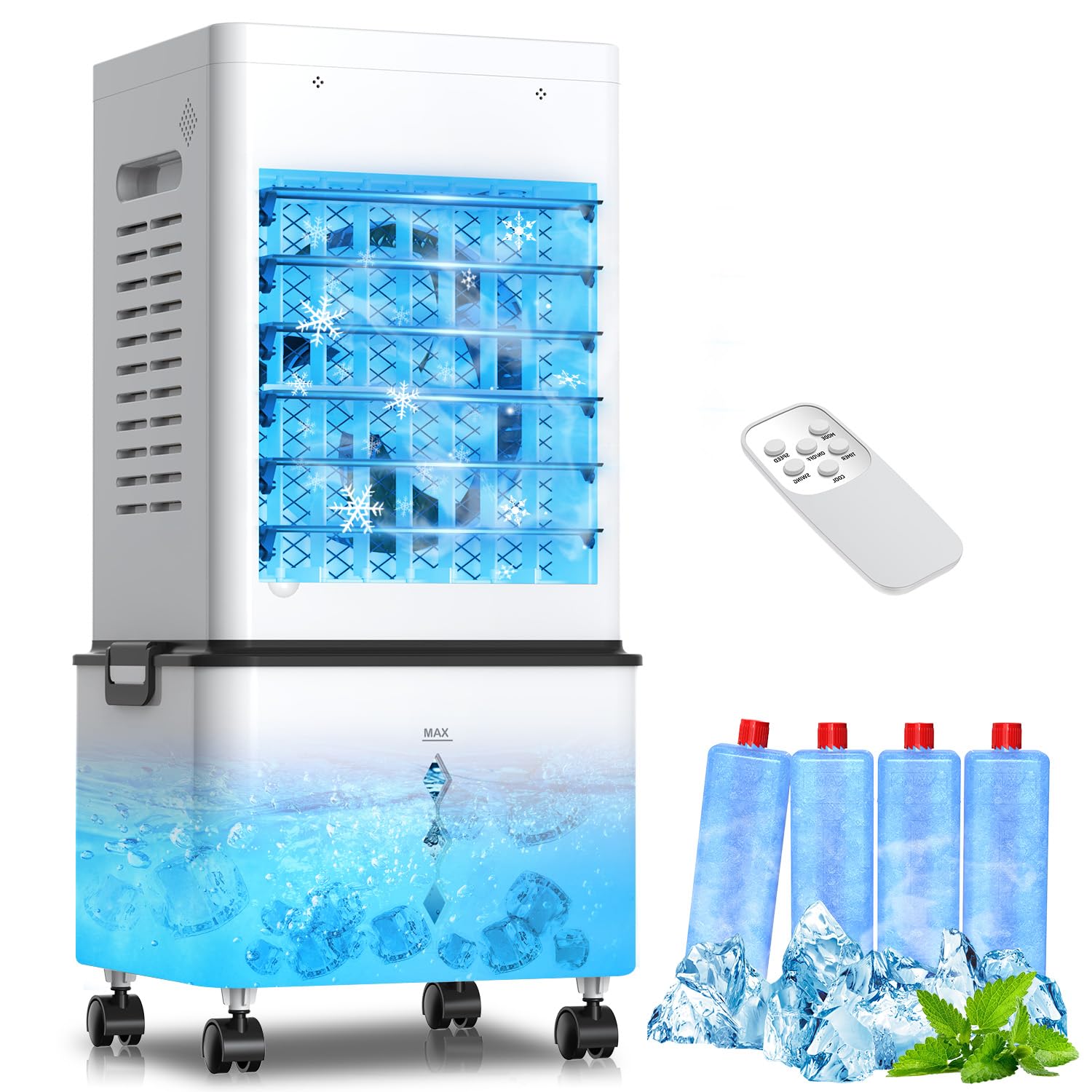 Climatiseur Mobile Sans Évacuation 12L, Rafraîchisseur d'Air Portable 3-en-1 avec 6 Vitesses, Climatiseur Mobile Silencieux avec Télécommande, Minuterie 24H, Refroidisseur d'Air 45W Économe en Énergie