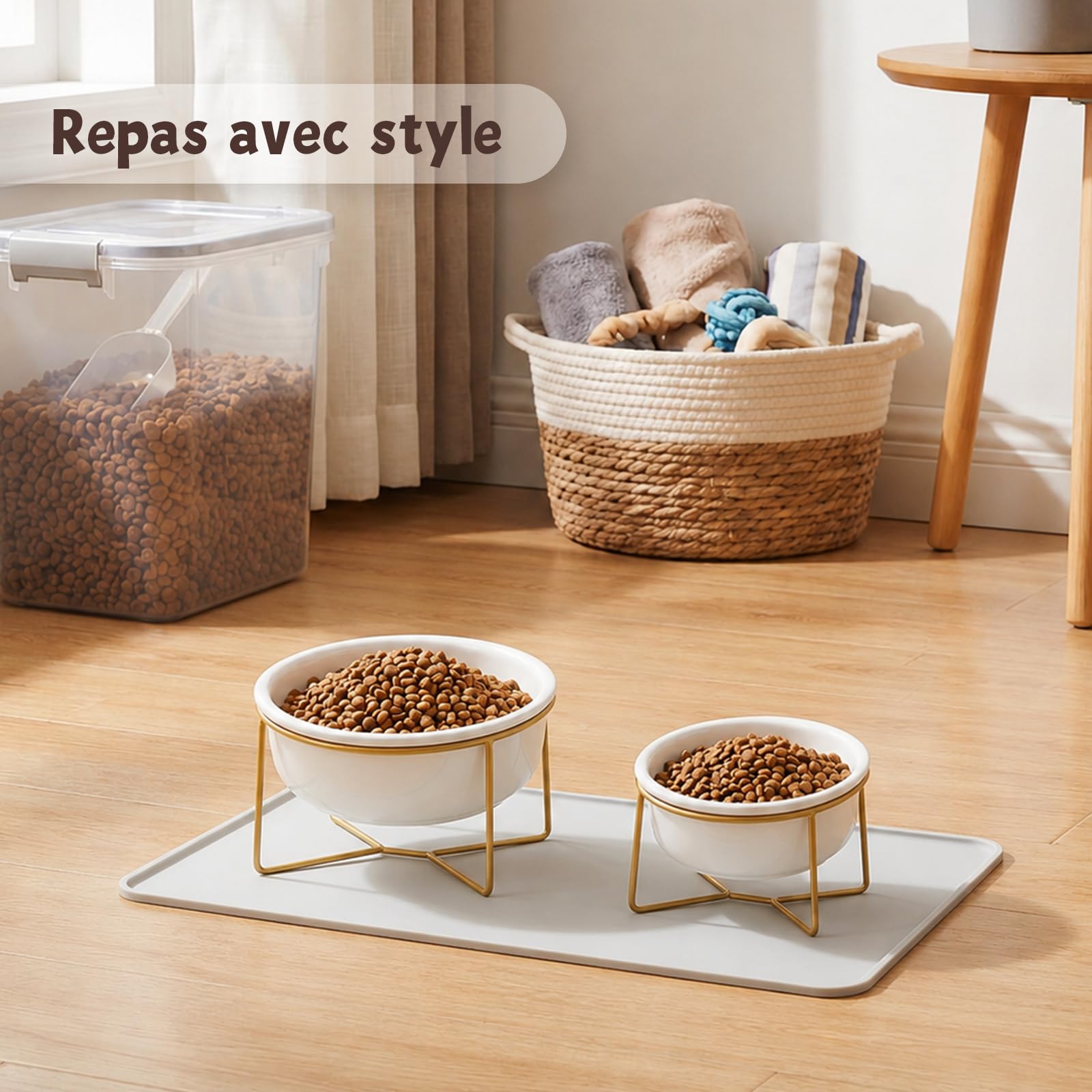 Gamelle Chien Surelevee en Ceramique - Bol pour Chien Surélevée avec Support en Métal - Ecuelle Chat Anti Vomissement - Gamelle Eau Nourriture pour Petits et Moyens Chiens et Grands Chats - 800 ML