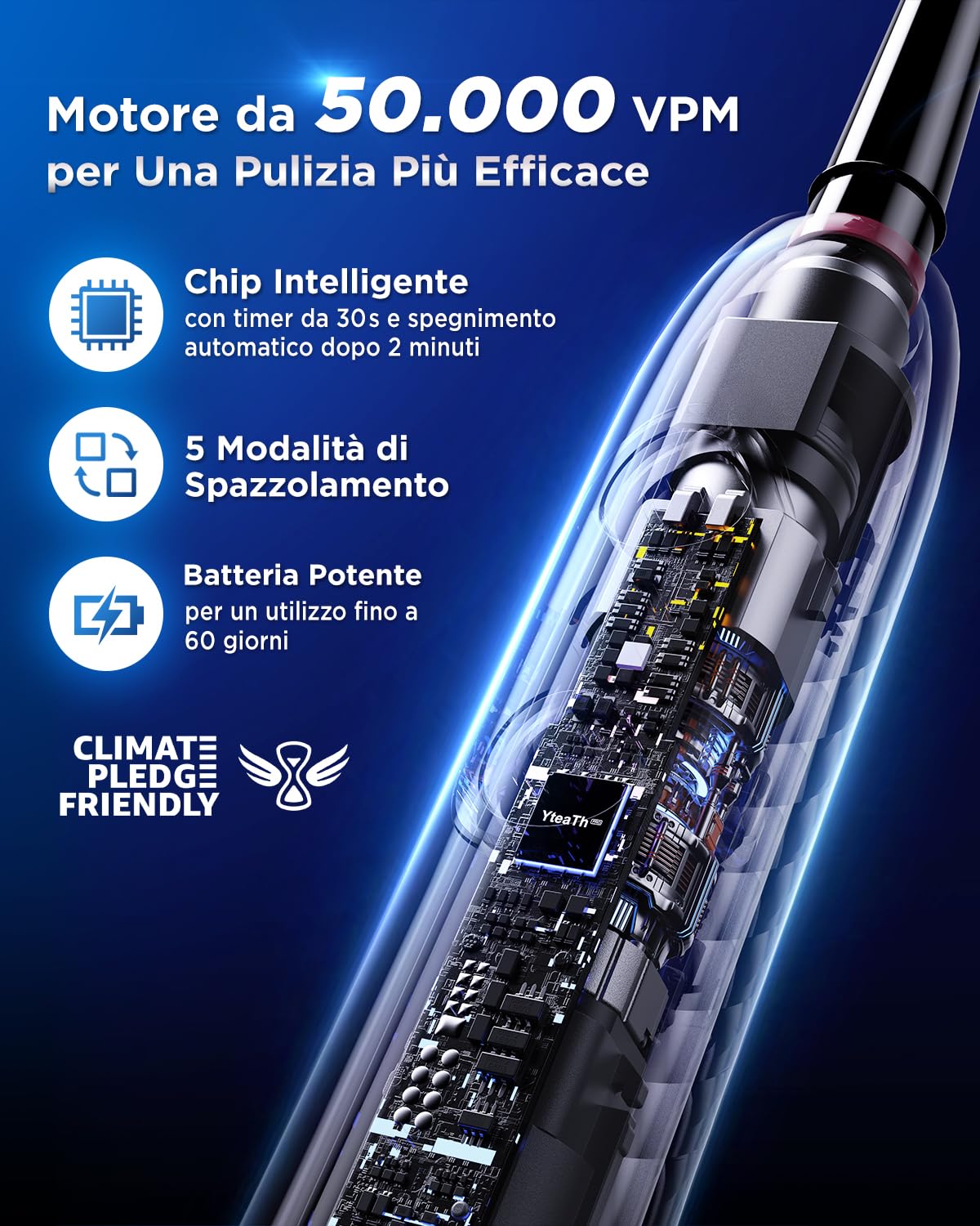 Spazzolino Elettrico Rotante per Adulti - Spazzolino Denti Rotante 3 Intensità, 5 Modalità, 8 Testine, Impermeabile IPX7, Spazzolino Elettrico Da Viaggio Ricaricabile, Nero Profondo