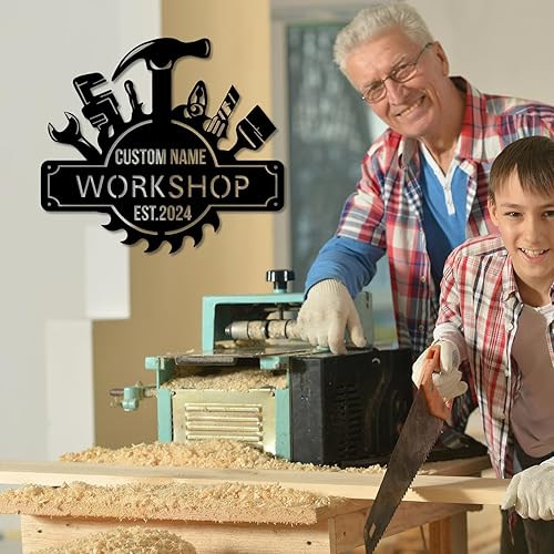 Miniatura 4 de Letrero de taller personalizado, arte de pared de herramientas de carpintero, decoración de taller de metal personalizada, arte de pared de